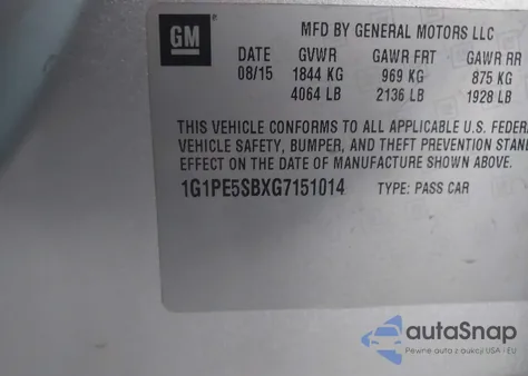 2016 Chevrolet Cruze Limited 1Lt Auto from USA, damaged, VIN 1G1PE5SBXG7151014